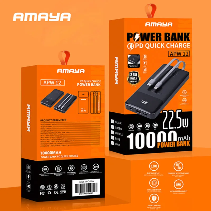Amaya APW 12 Power Bank 10000mAh 22 5W Super Fast Charging With 2 Lines 